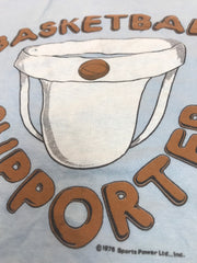 Vintage 70s Basketball Supporter quirky USA souvenir pale baby pastel blue t-shirt size large