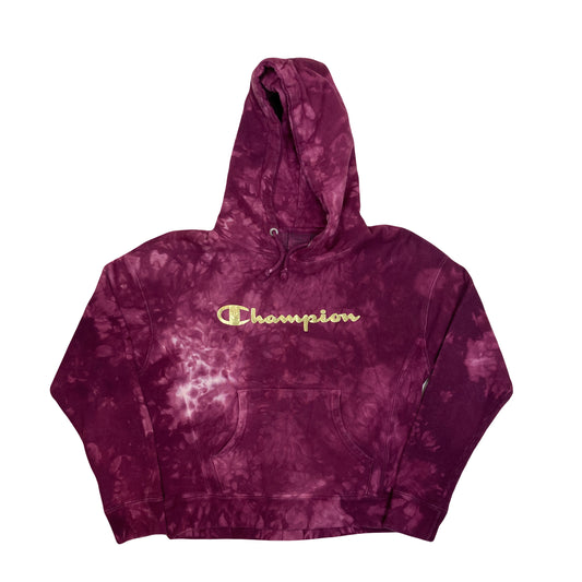 Vintage 90s Champion USA reverse weave  customised tie dye purple hoodie with golden spellout size small