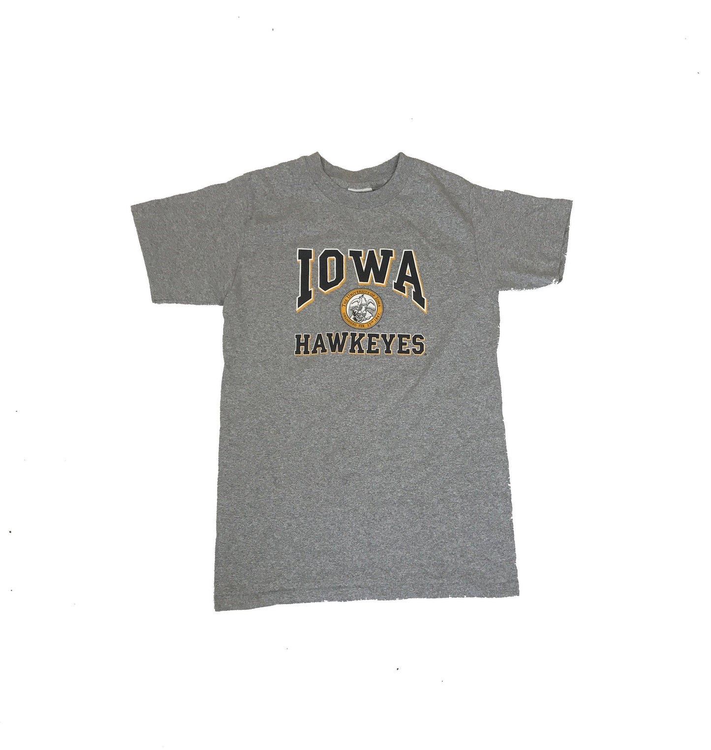 Vintage 90s Iowa Hawkeyes College USA souvenir college varsity heavy duty grey marl t shirt size sma