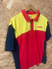 Vintage quirky red yellow postal workers souvenir polo t-shirt  size large