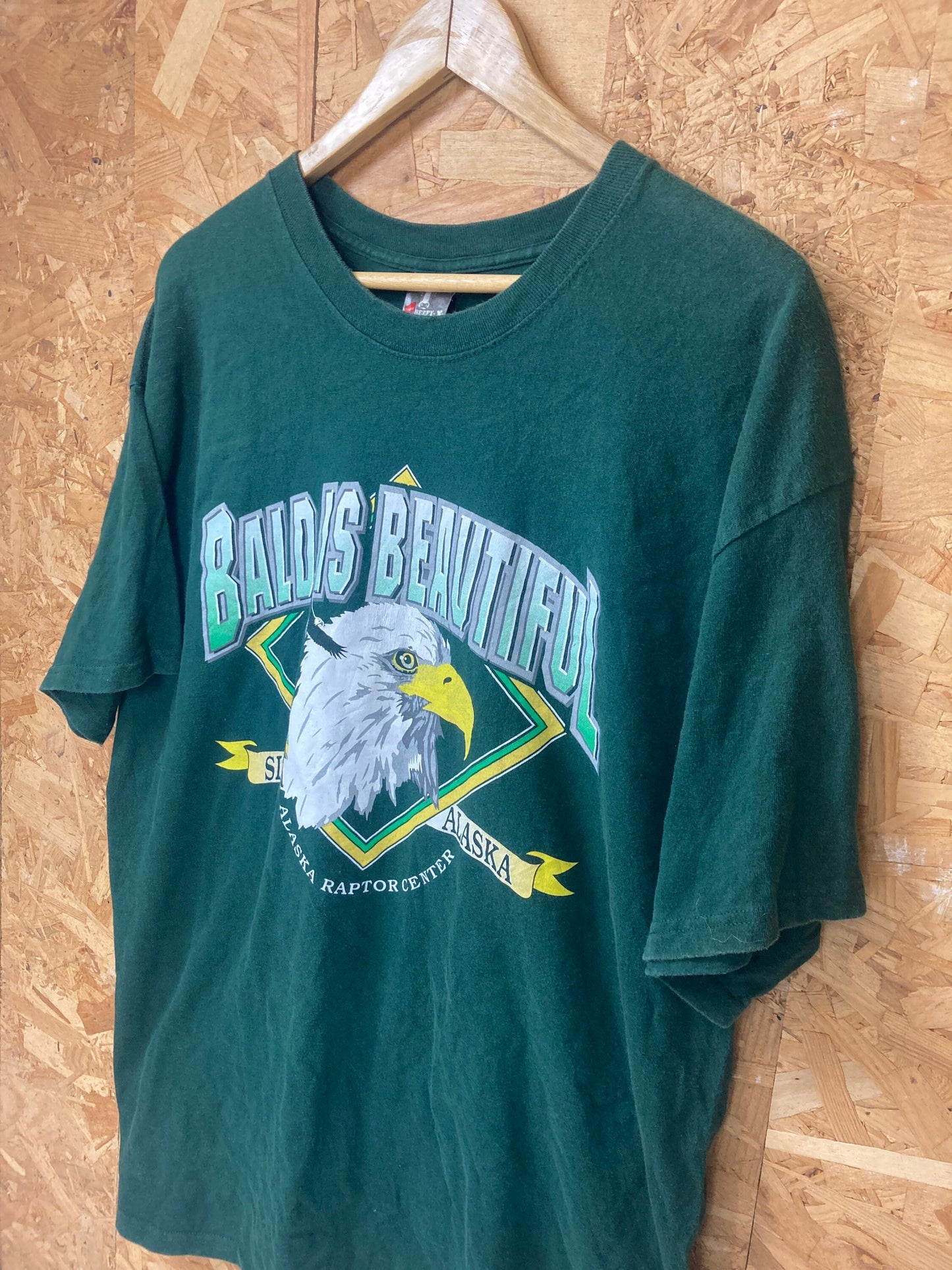 Vintage 90s USA Bald is Beautiful Sitka Alaska dark green t-shirt size XL