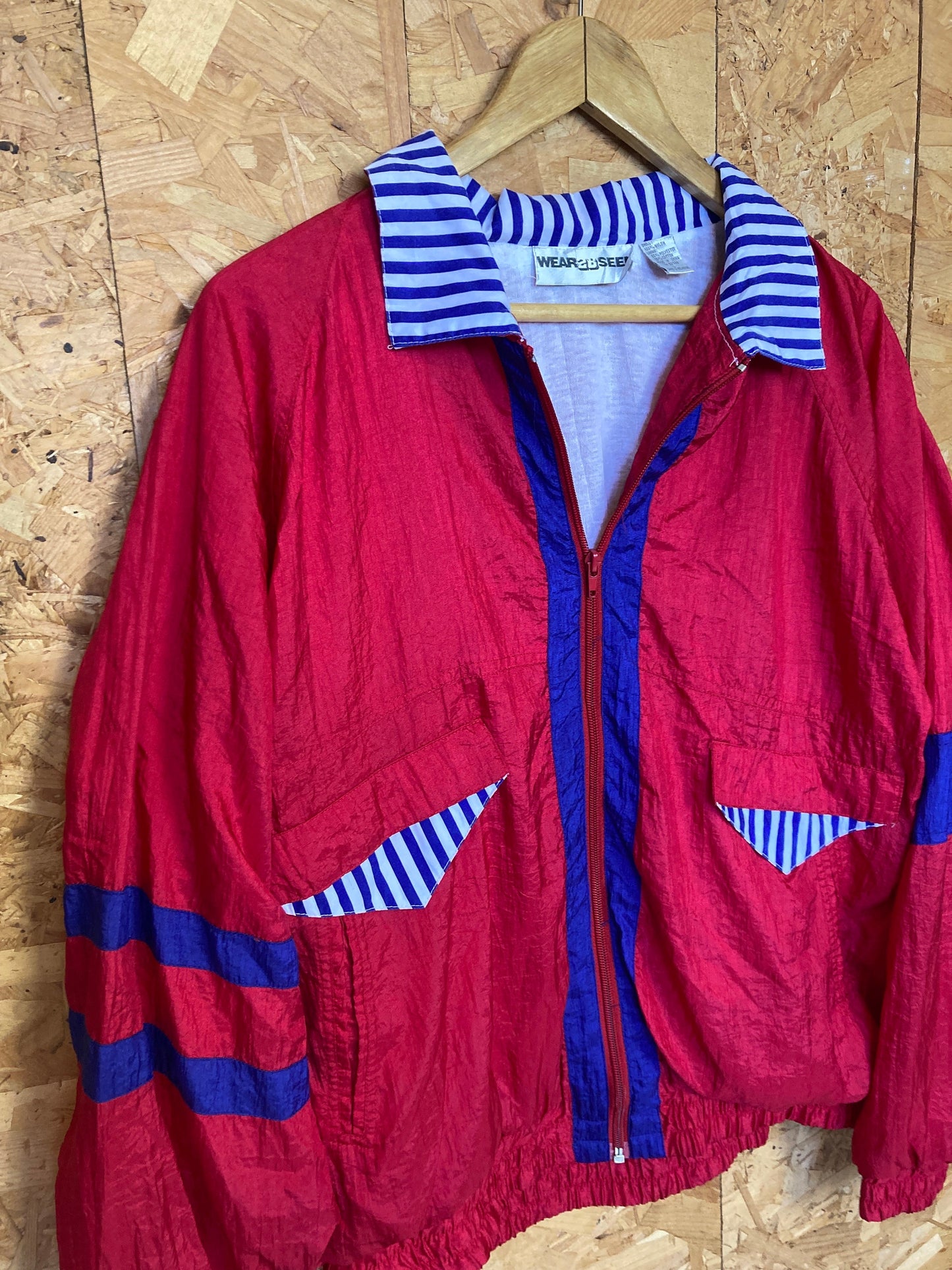 Vintage 90s red blue quirky nautical style shell track jacket windbreaker size large