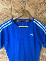 Vintage Y2K Adidas bright blue & white 3 stripe t-shirt size small UK