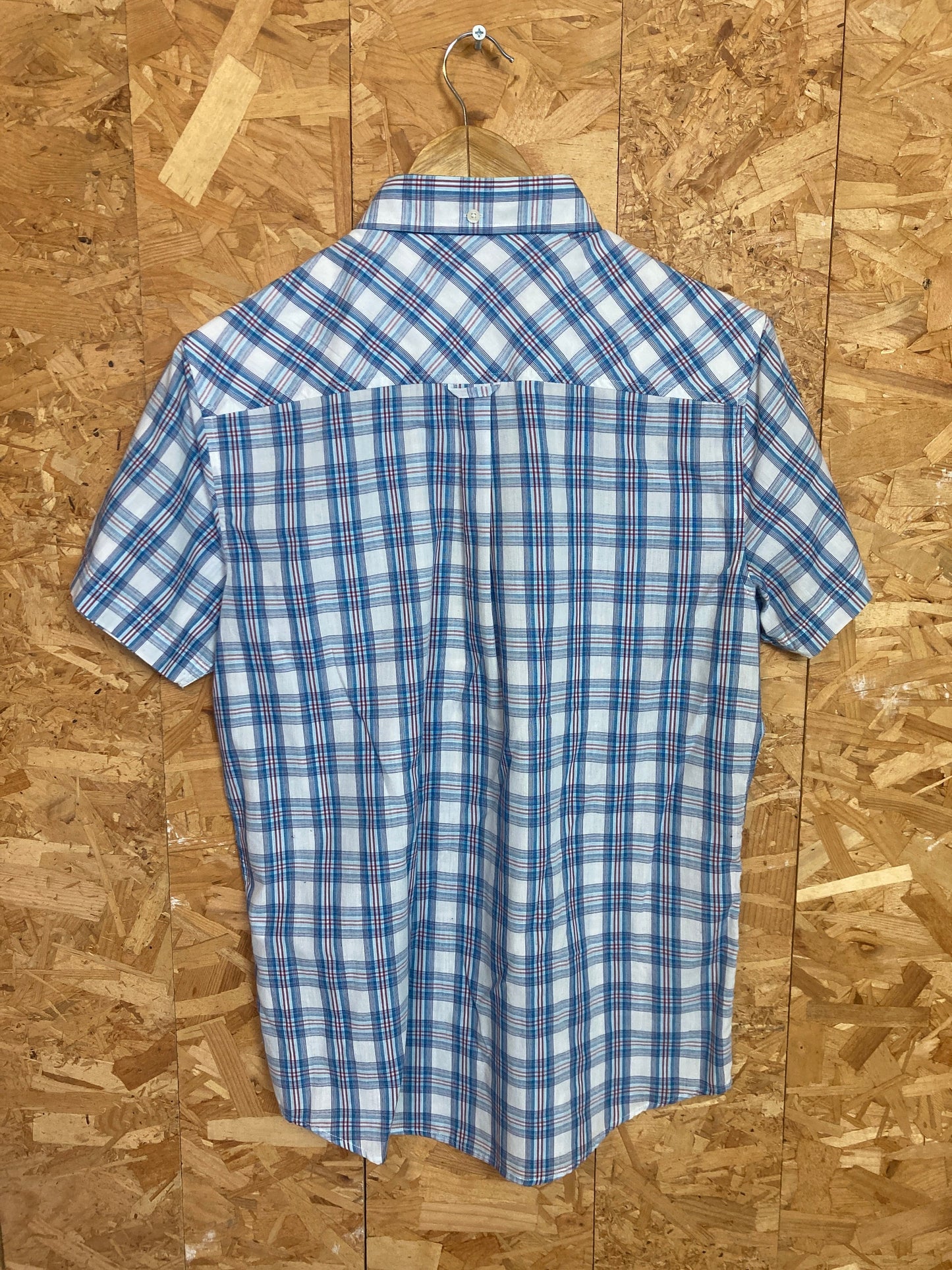 Vintage Ben Sherman light blue red white tablecloth fine check short sleeve Mod skinhead retro punk size small