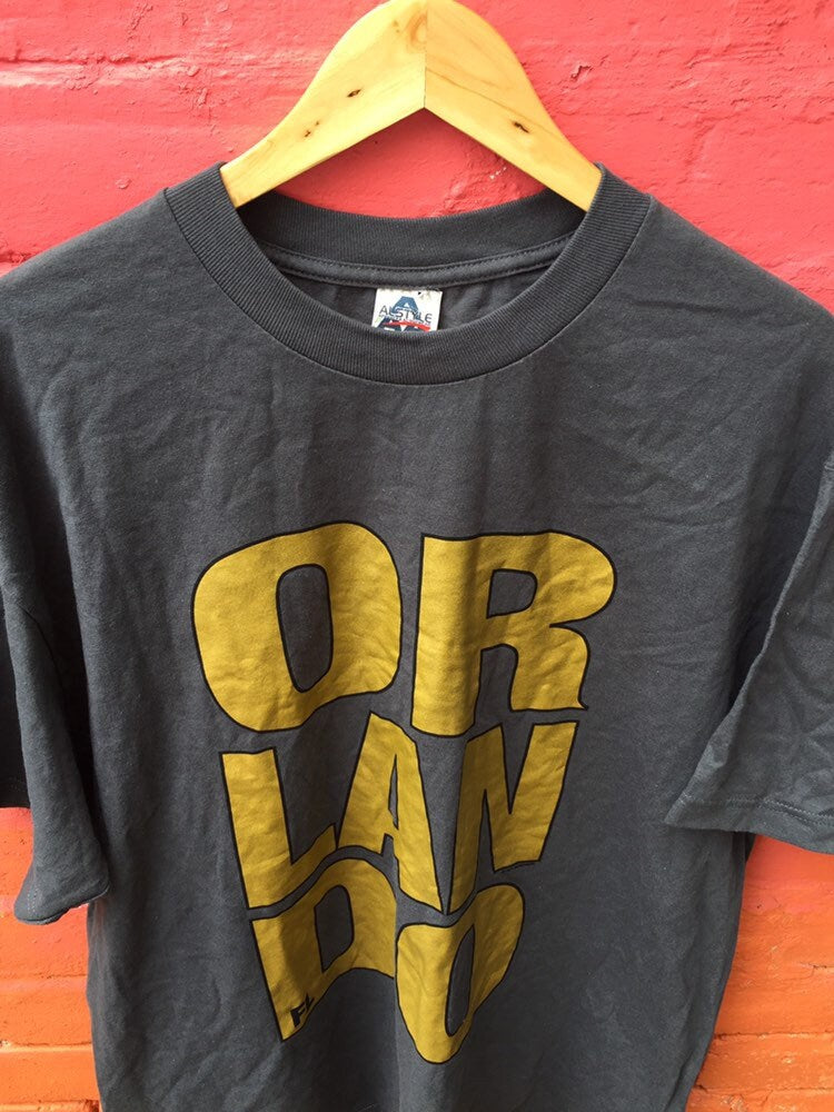 Vintage 90s Orlando Florida USA souvenir college varsity dark grey gold t shirt size extra large