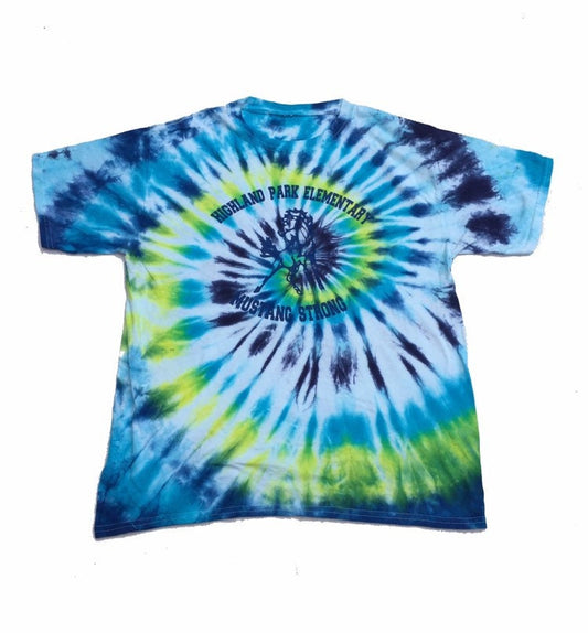 Vintage 80s tie dye blue green swirling pattern USA school trippy psychedelic rave wavy t-shirt size medium