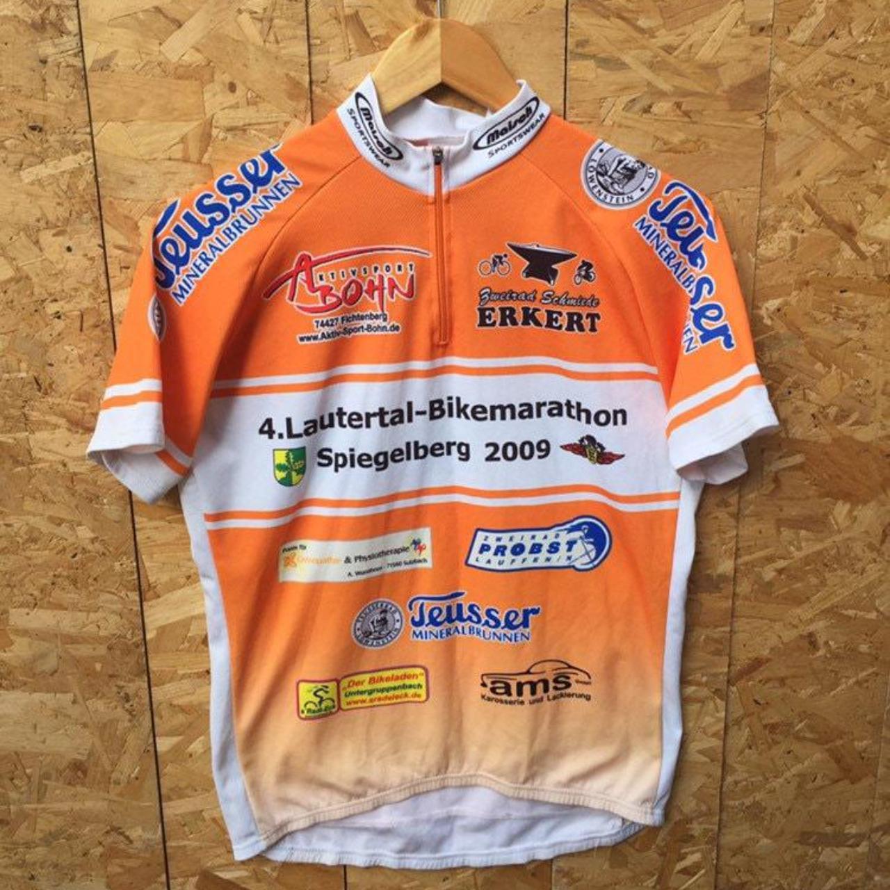 Vintage Lautertal Bikemarathon Germany souvenir Tour de France style cycle jersey orange white blue size medium