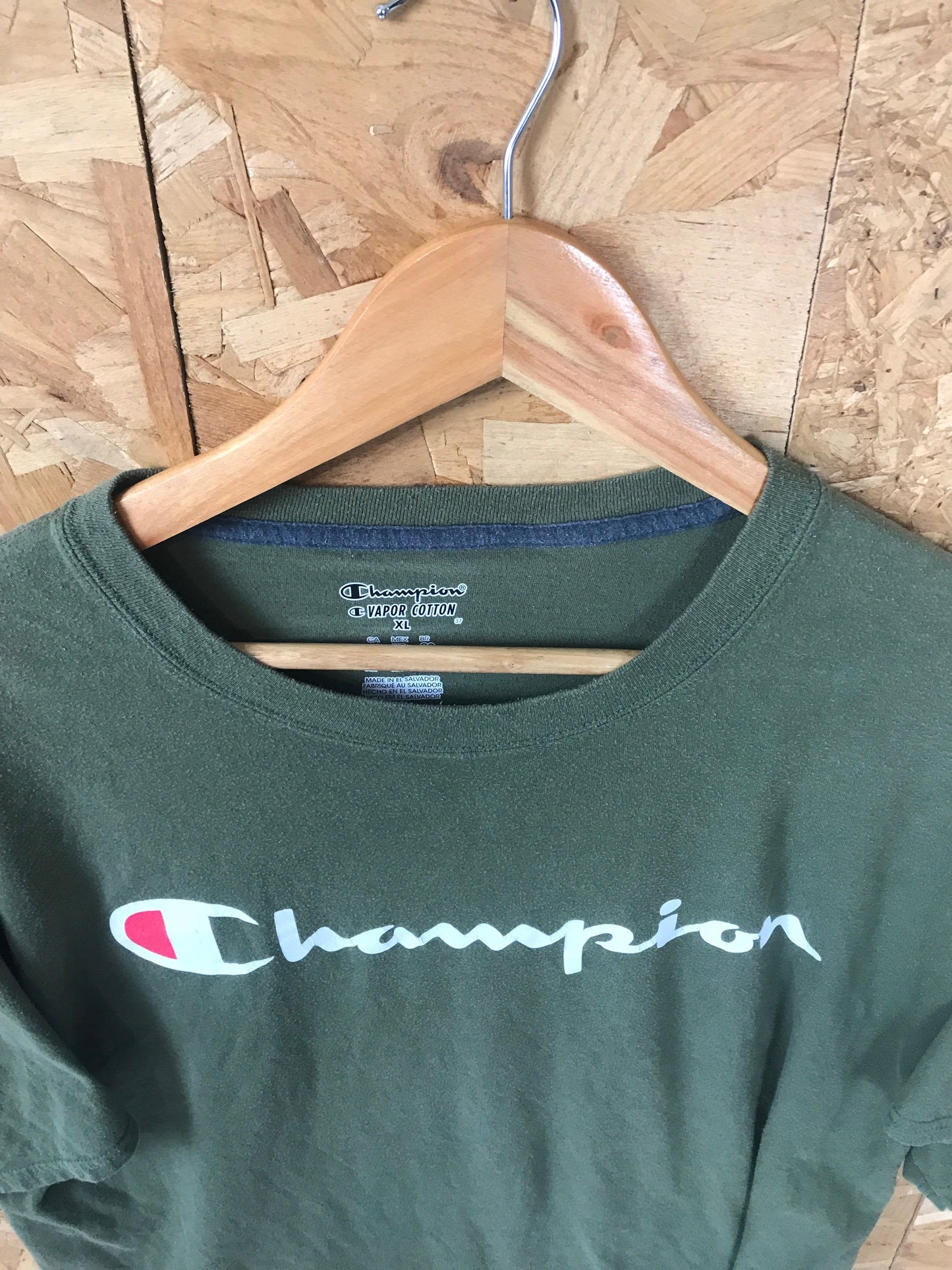 Vintage Y2K Champion spell out olive dark green training t-shirt size XL