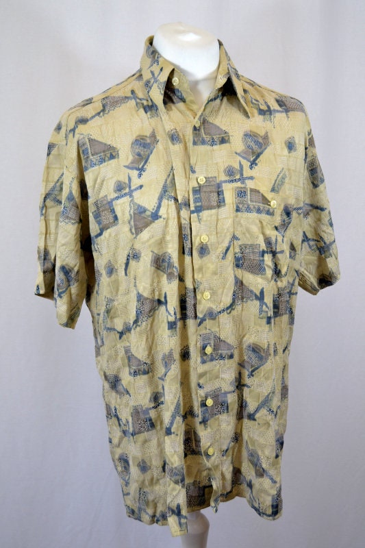 Vintage 90s beige grey abstract texture pattern shirt sleeve shirt size large