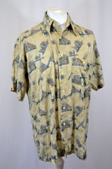 Vintage 90s beige grey abstract texture pattern shirt sleeve shirt size large