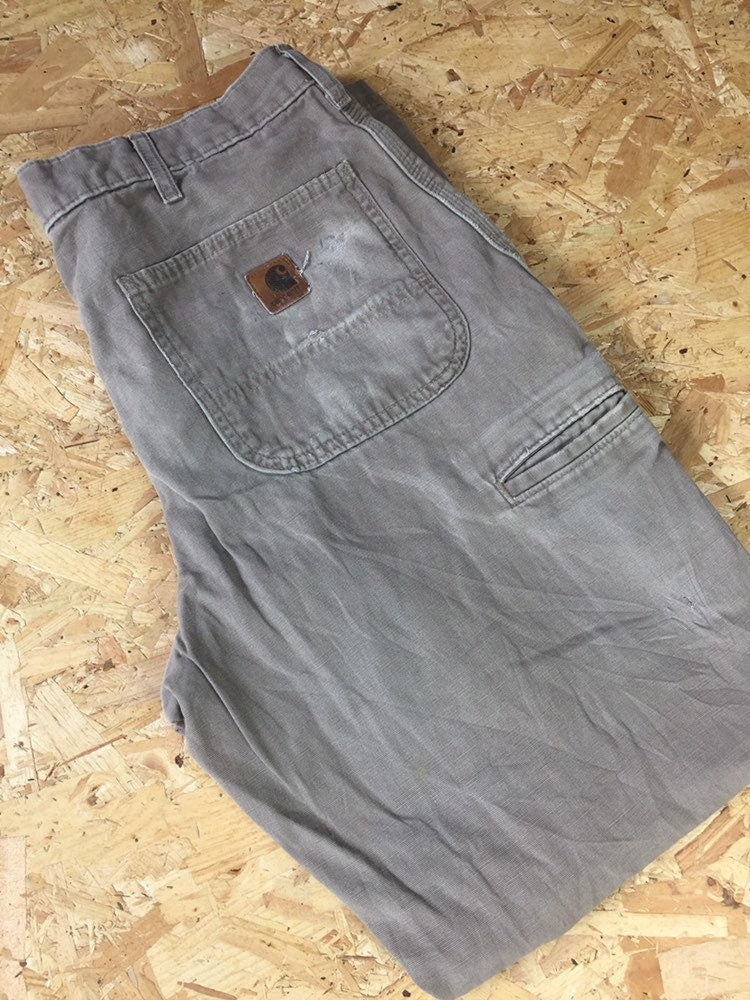Vintage 90s Carhartt beige carpenter work pants distressed worn size W34 x L32