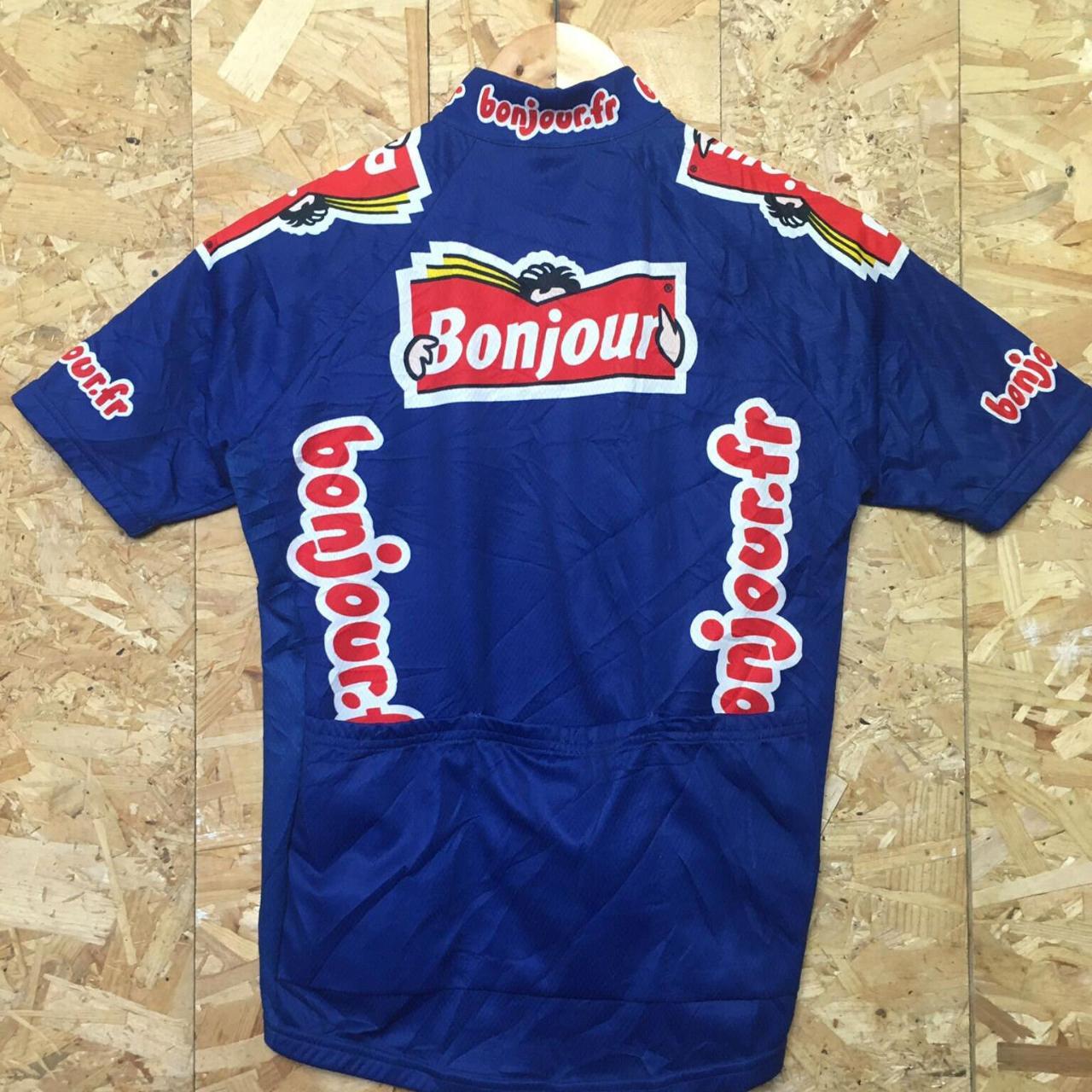 Vintage 90's French Bonjour Santini Cycle Jersey Blue Red Size UK S