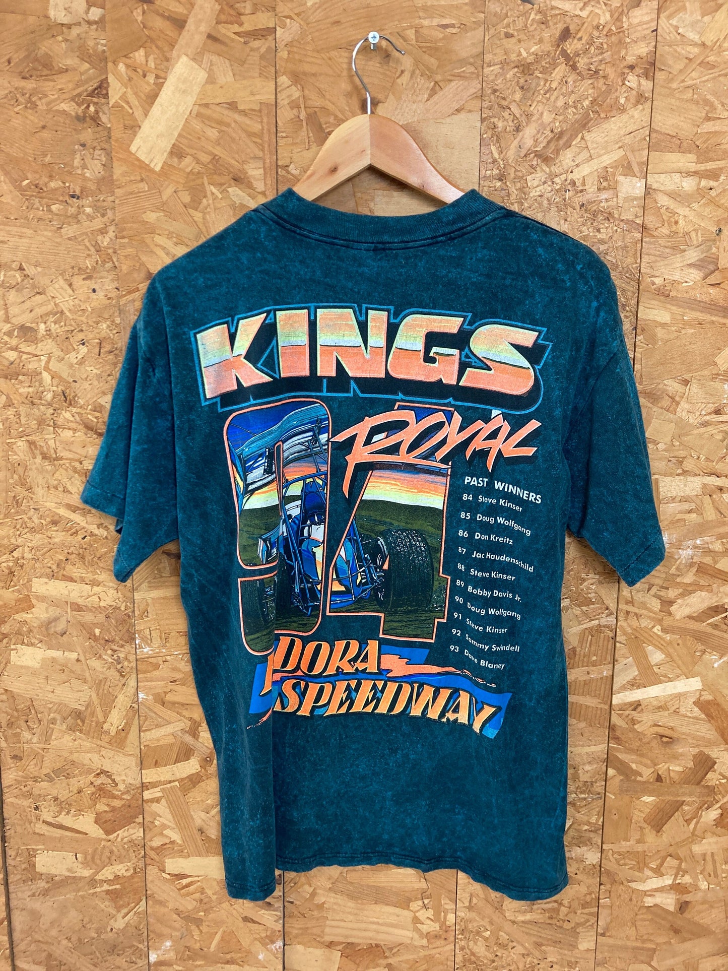 Vintage 94 Eldona speedway 11th kings royal outlaw racer NASCAR blue tie dye faded souvenir t-shirt