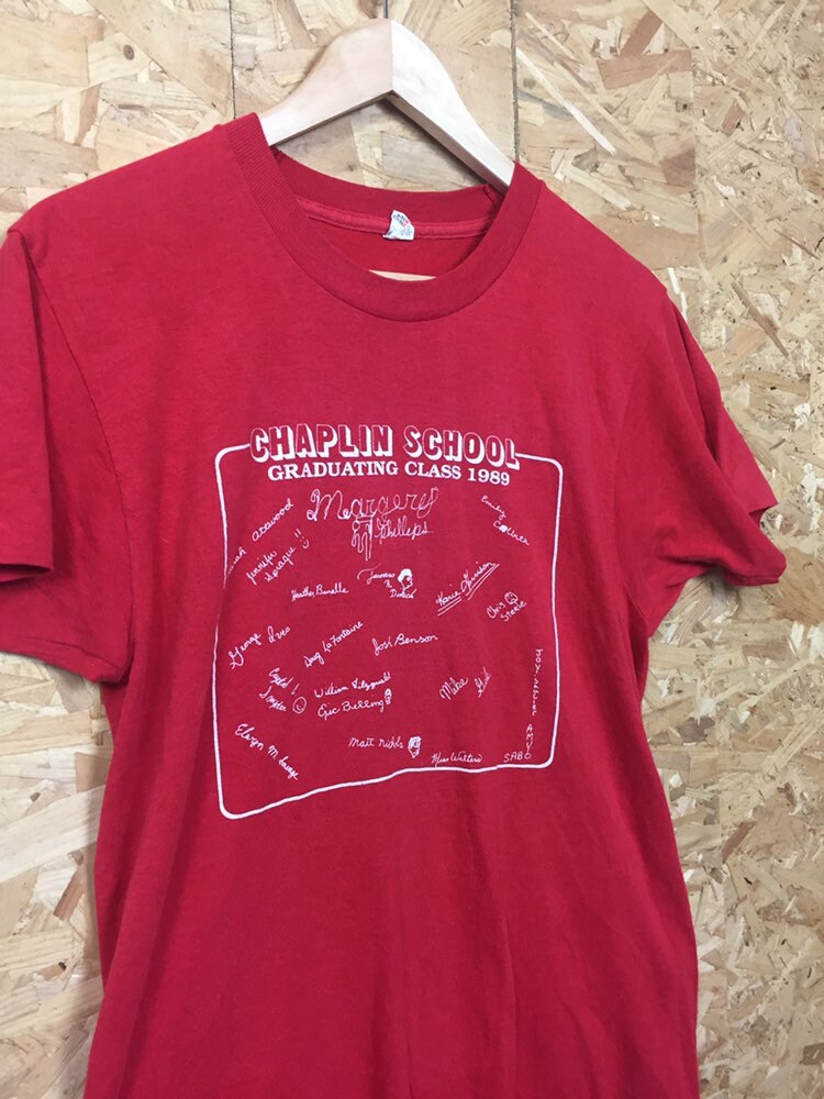 Vintage 80s Chaplin School Connecticut Graduating class of 1989 red t shirt size medium