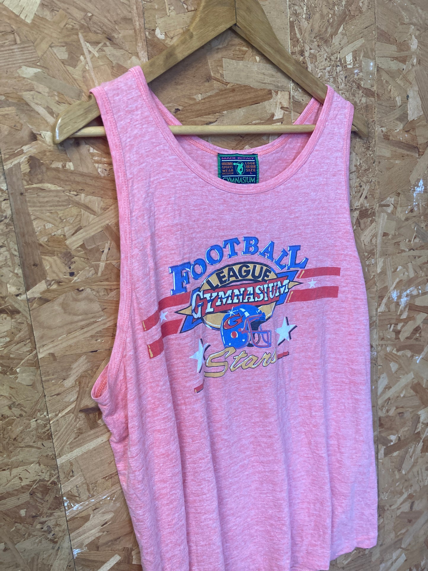 Vintage 90s pink gymnasium vest muscle souvenir t-shirt size large