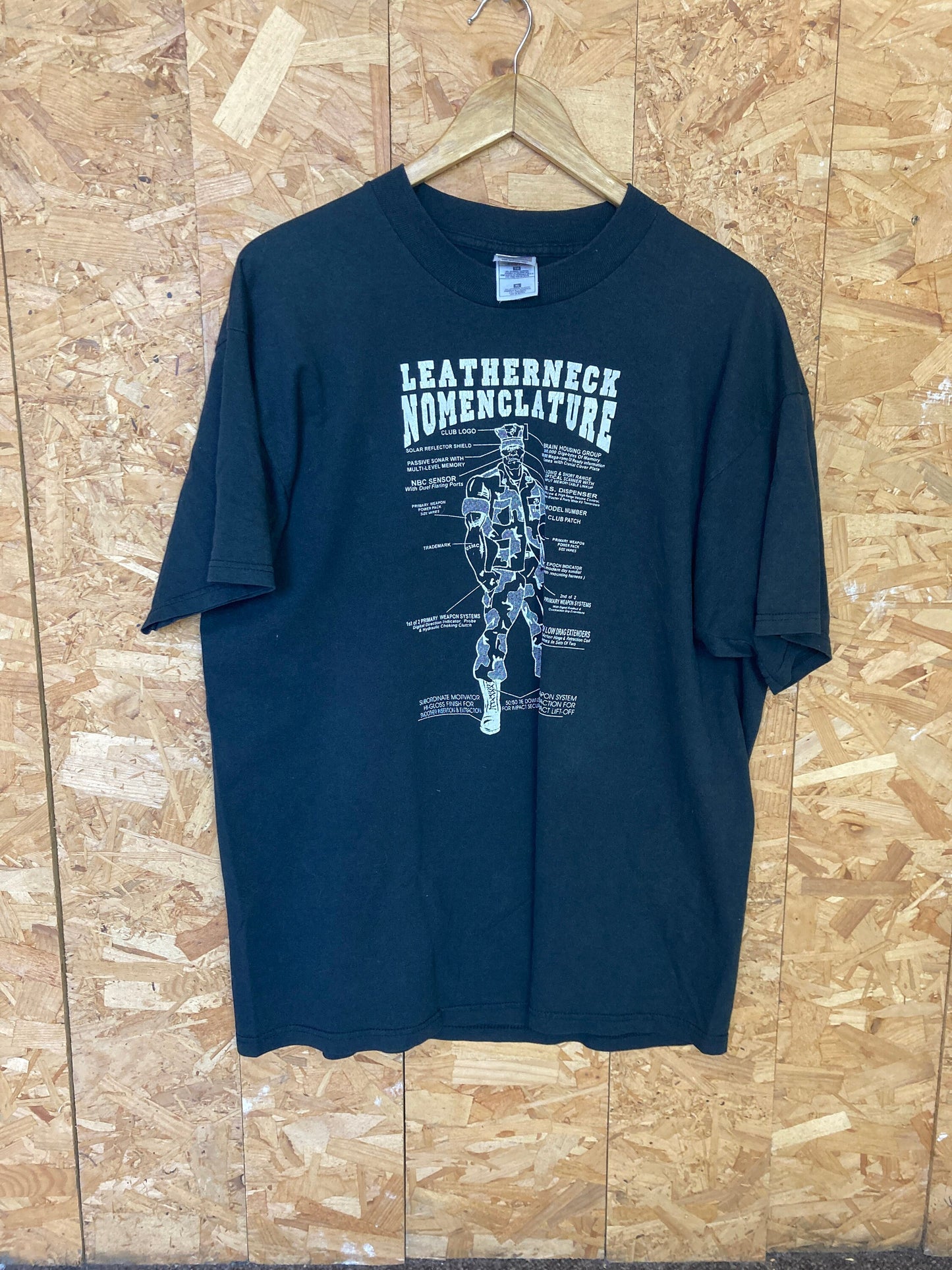 Vintage 90s black Leatherneck Nomenclature USA army soldier funny quirky souvenir t-shirt size XL