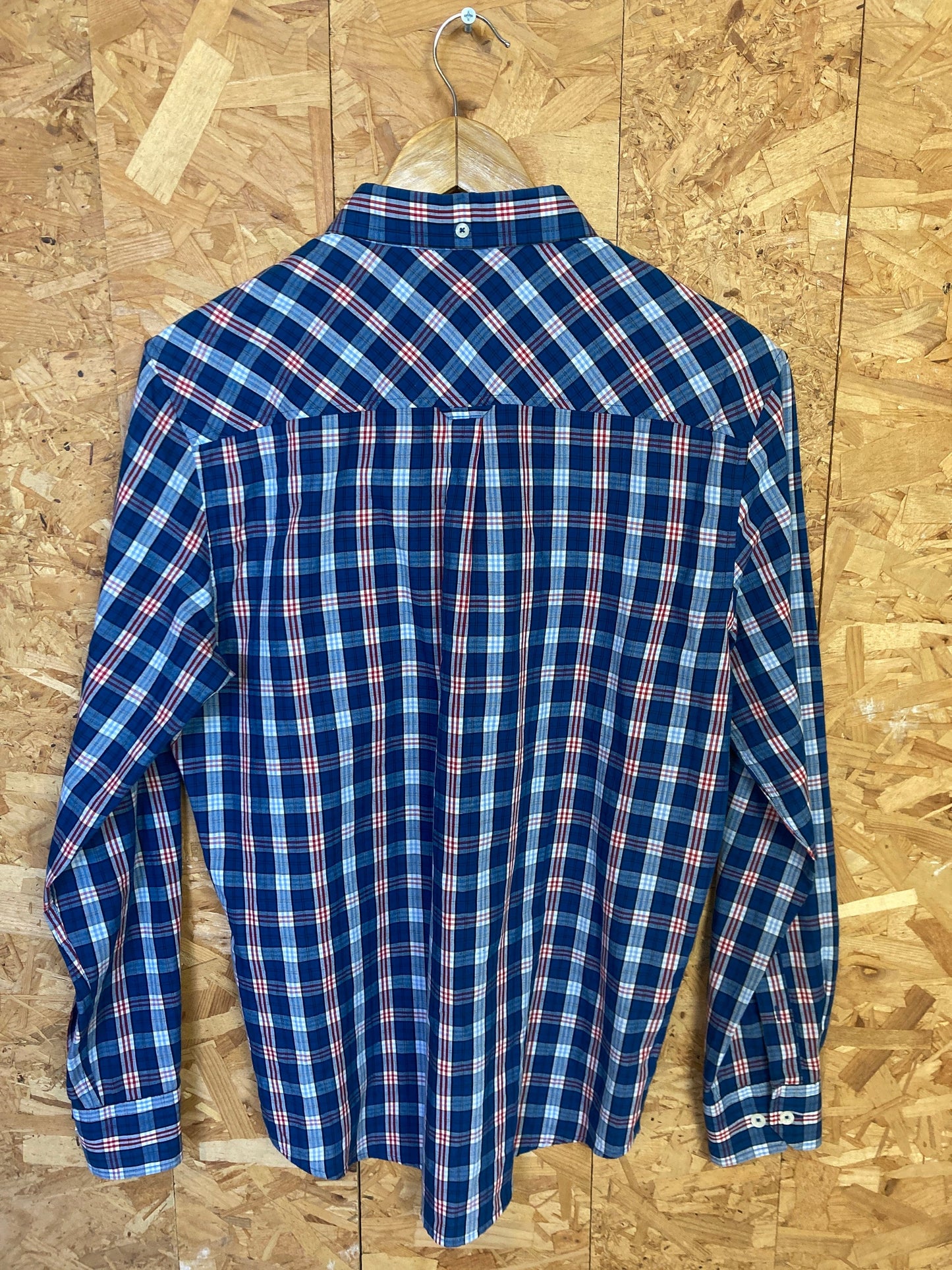 Vintage Ben Sherman blue red tablecloth check long sleeve Mod skinhead retro punk shirt size small