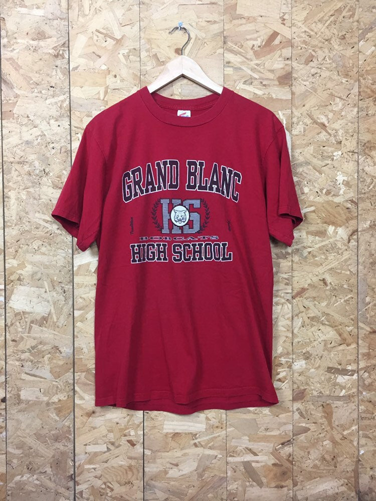 Vintage 90s red Grand Blanc Bobcats High School USA college souvenir t-shirt size large