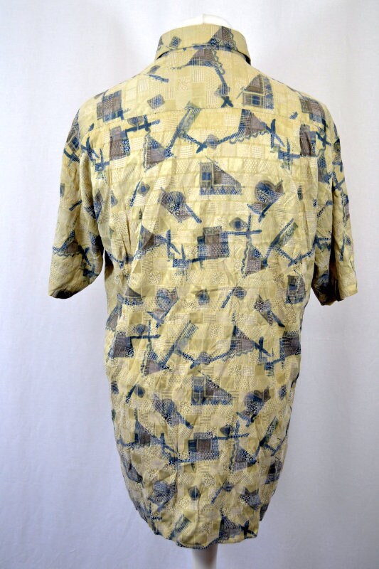 Vintage 90s beige grey abstract texture pattern shirt sleeve shirt size large