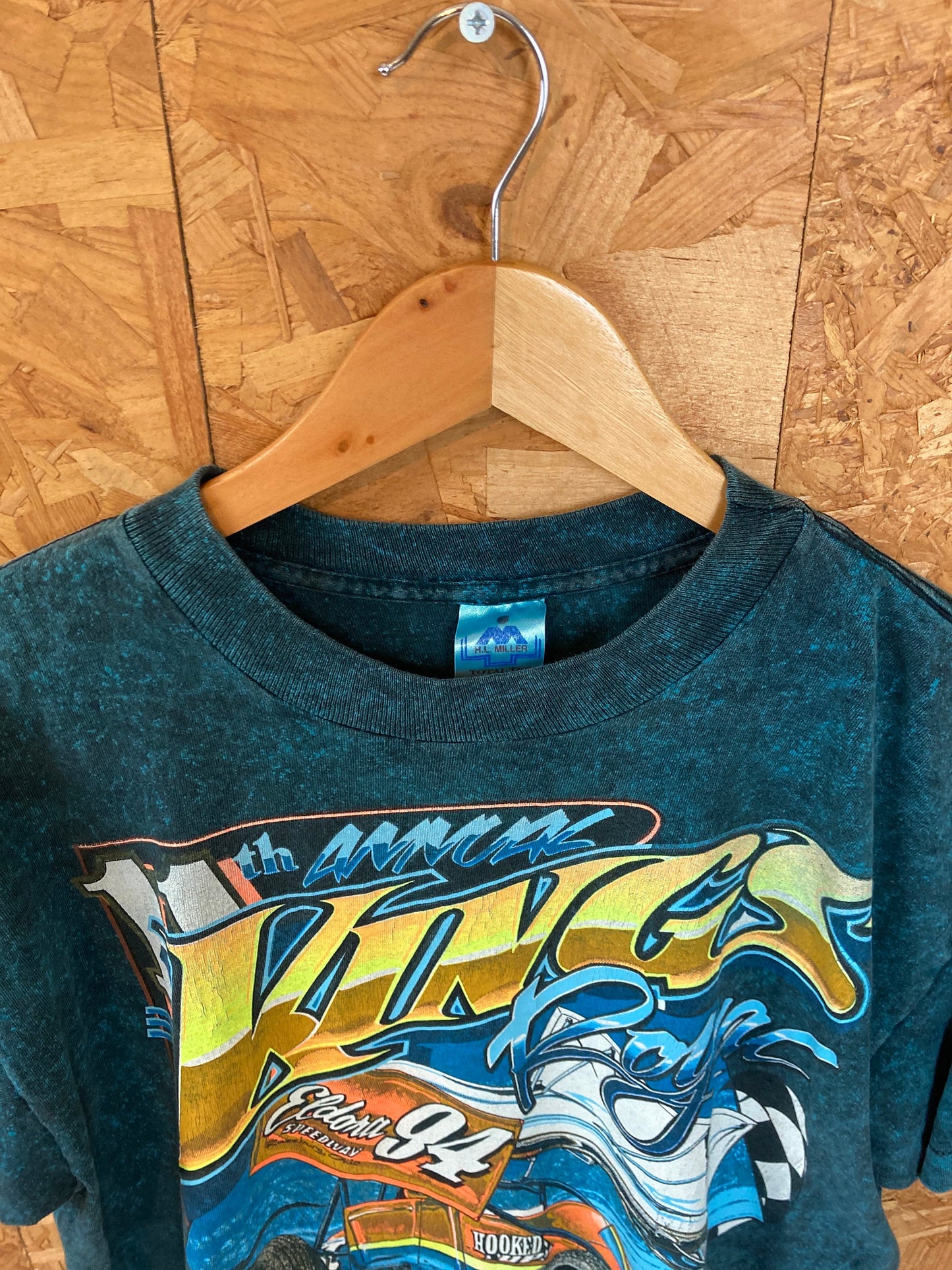 Vintage 94 Eldona speedway 11th kings royal outlaw racer NASCAR blue tie dye faded souvenir t-shirt