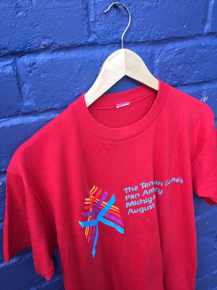 Vintage 85’ tenth pan American games Michigan city USA souvenir red t-shirt size medium