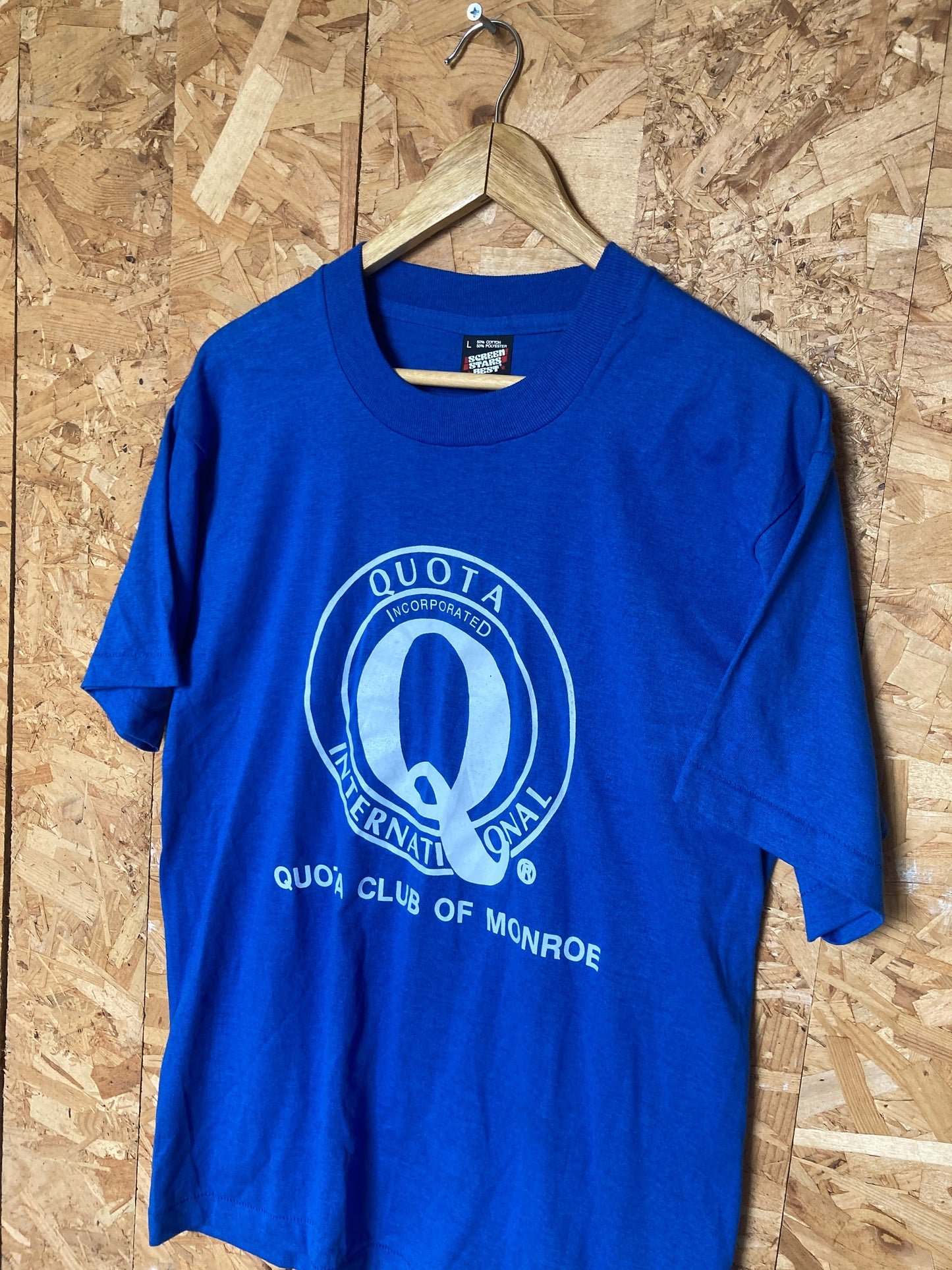 Vintage 90s Quota Club of Monroe USA souvenir workers promotional blue single stitch quirky t-shirt size large