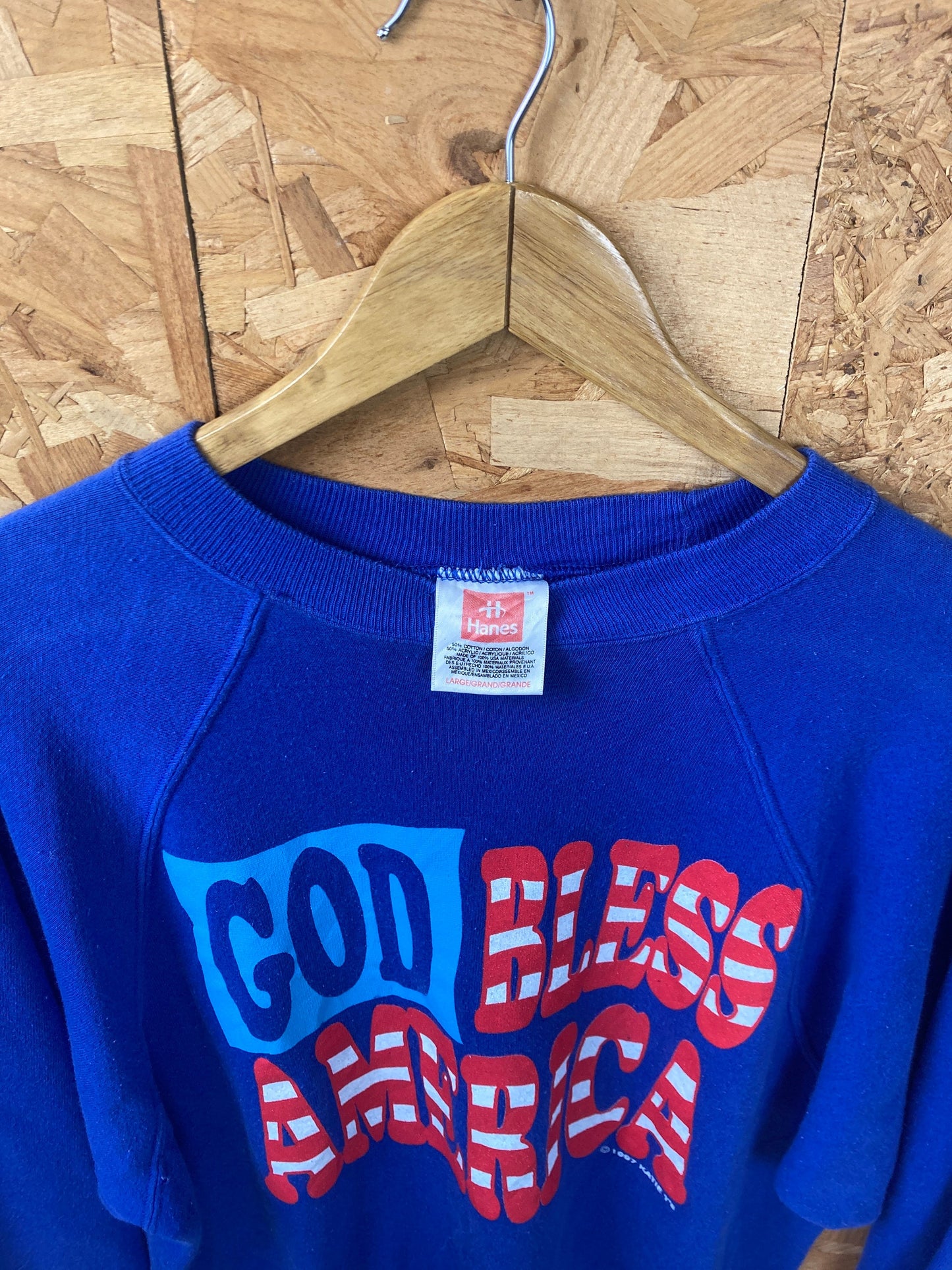 Vintage 90s God Bless America USA souvenir blue crew neck sweater size large