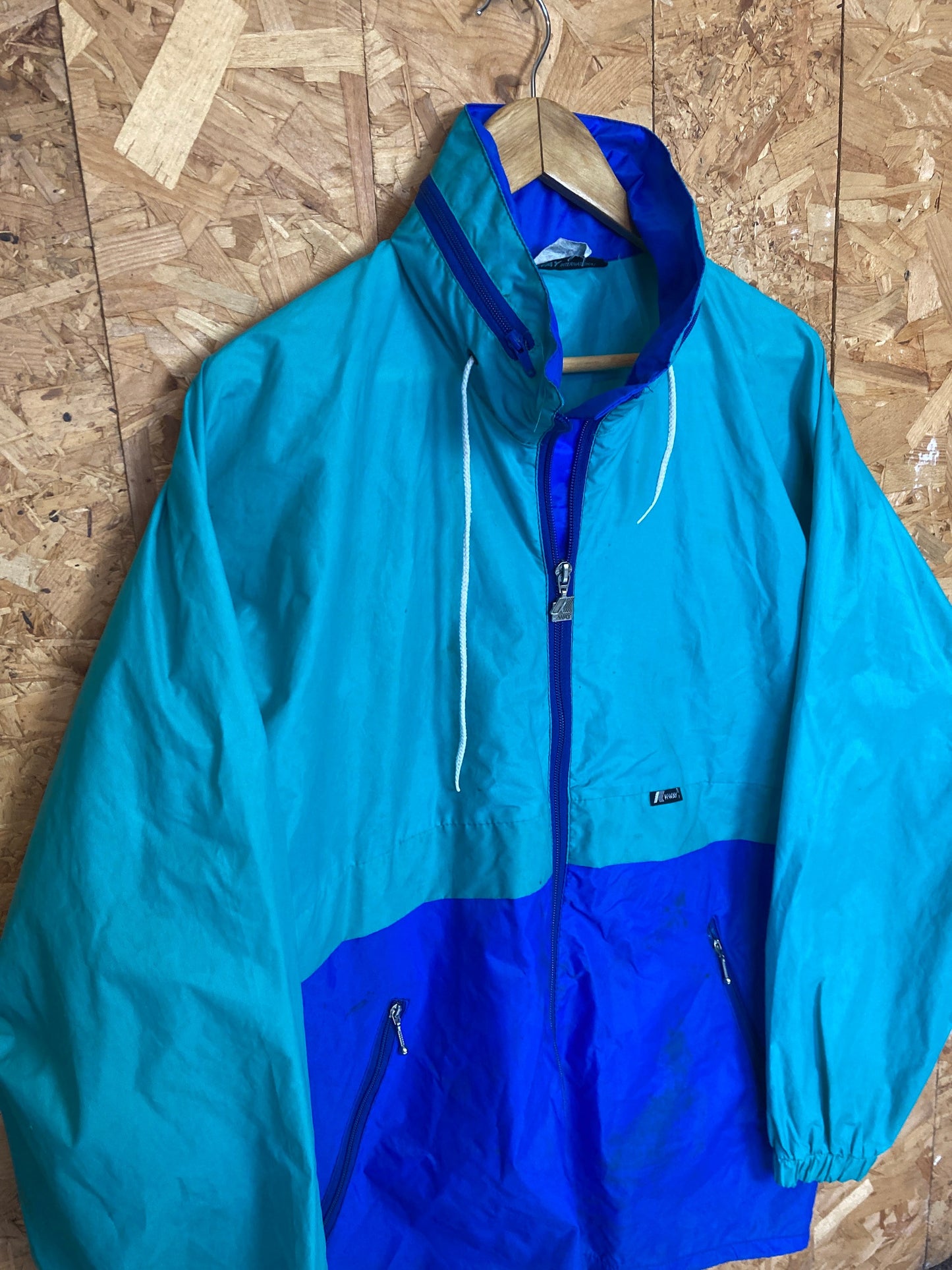 Vintage 90s K-Way blue teal raincoat windbreaker waterproof rain jacket size large