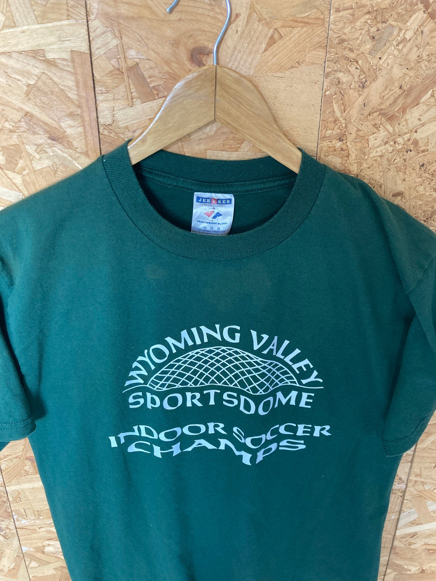 Vintage 90s dark green Wyoming Valley Sportsdome Indoor Soccer Champs quirky souvenir USA t-shirt size medium