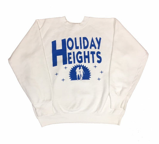 Vintage 80s USA quirky Holiday Heights white blue crew neck sweater size large