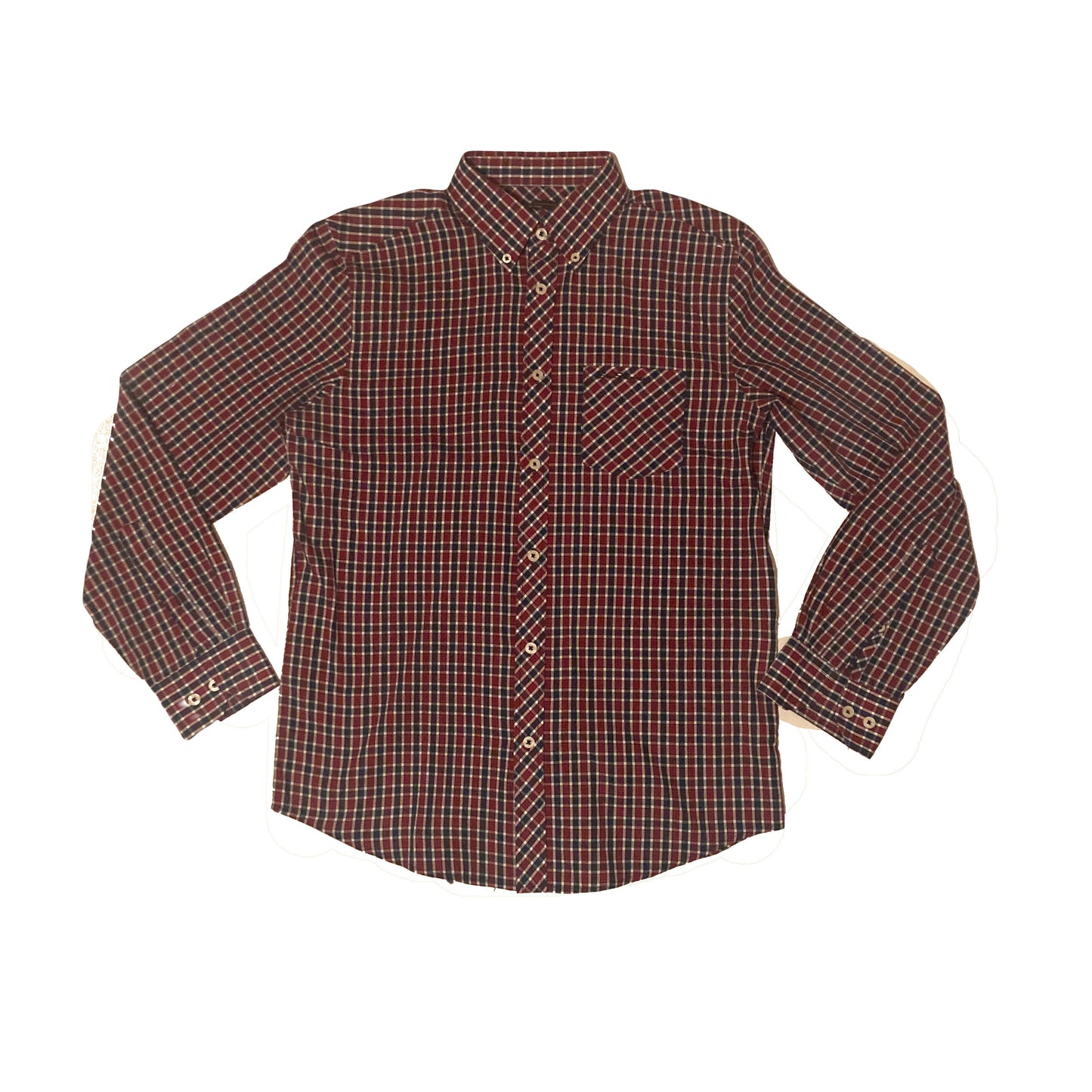 Vintage Ben Sherman dark red navy gingham fine tablecloth check long sleeve Mod skinhead retro punk small