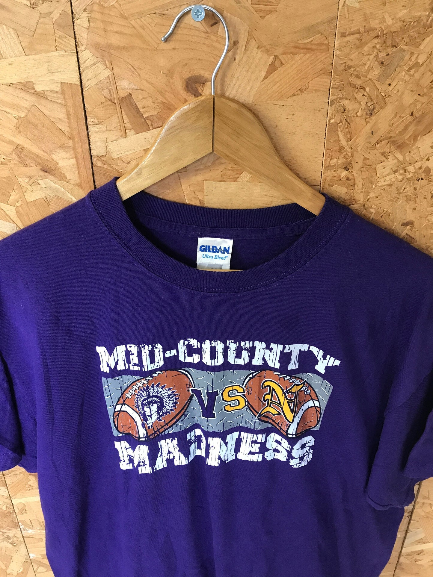 Vintage 90s Texas College Football Midcounty Madness Indians v Bulldogs purple t-shirt size large