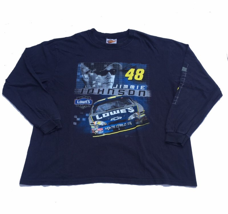 Vintage 90s USA navy blue NASCAR Jimmie Johnson lowes souvenir long sleeve slouchy oversized  t shirt size XL