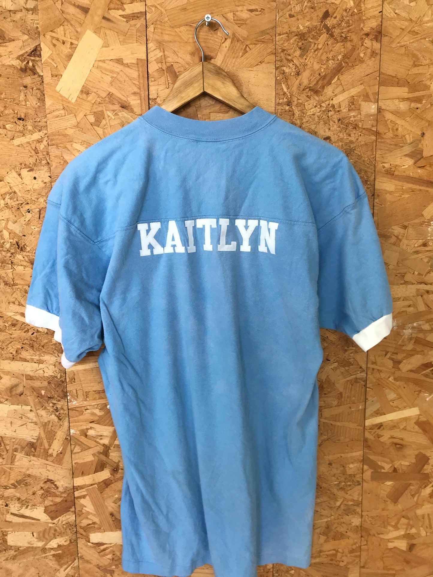 Vintage 90s light blue Kaitlyn GKST college varsity team football USA t-shirt size medium