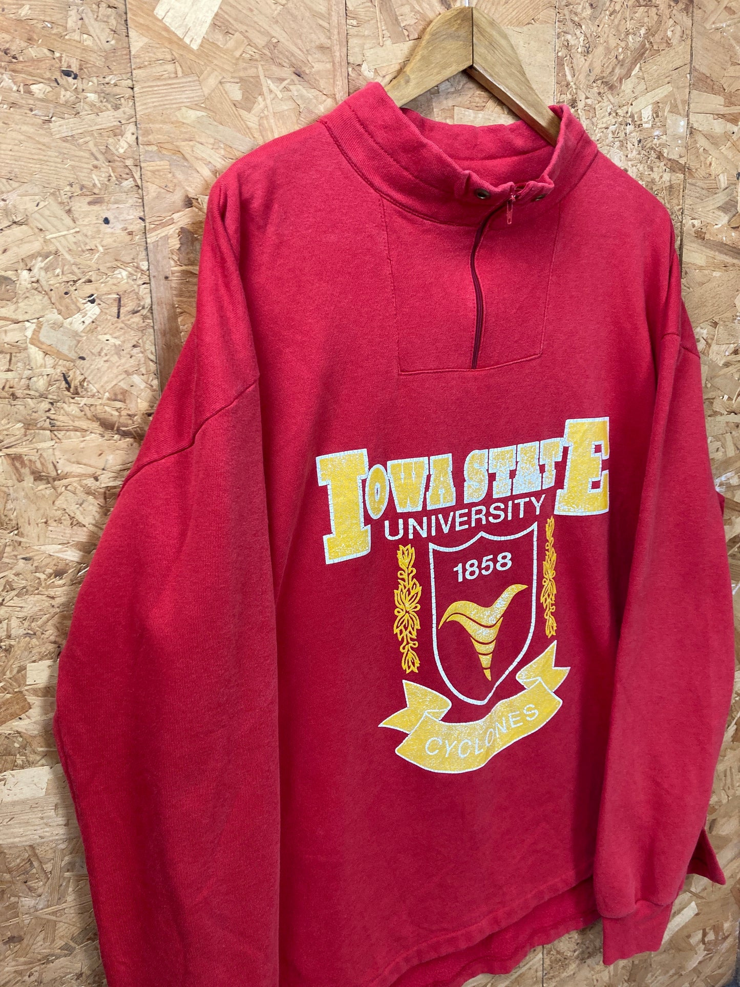 Vintage 80s Iowa Cyclones USA red oversized quarter zip style sweater size X-large