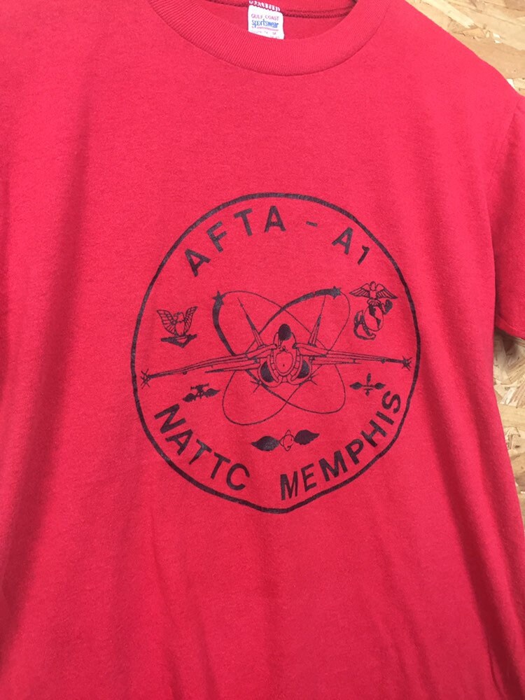 Vintage 80s AFTA NATTC atomic authentic Cold War US naval training academy red t-shirt size medium