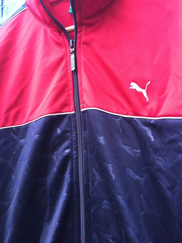 Vintage 90s Puma red and navy satin track top retro old school