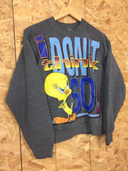 Vintage Looney tunes tweety pie I don’t think so grey crew neck sweater size small
