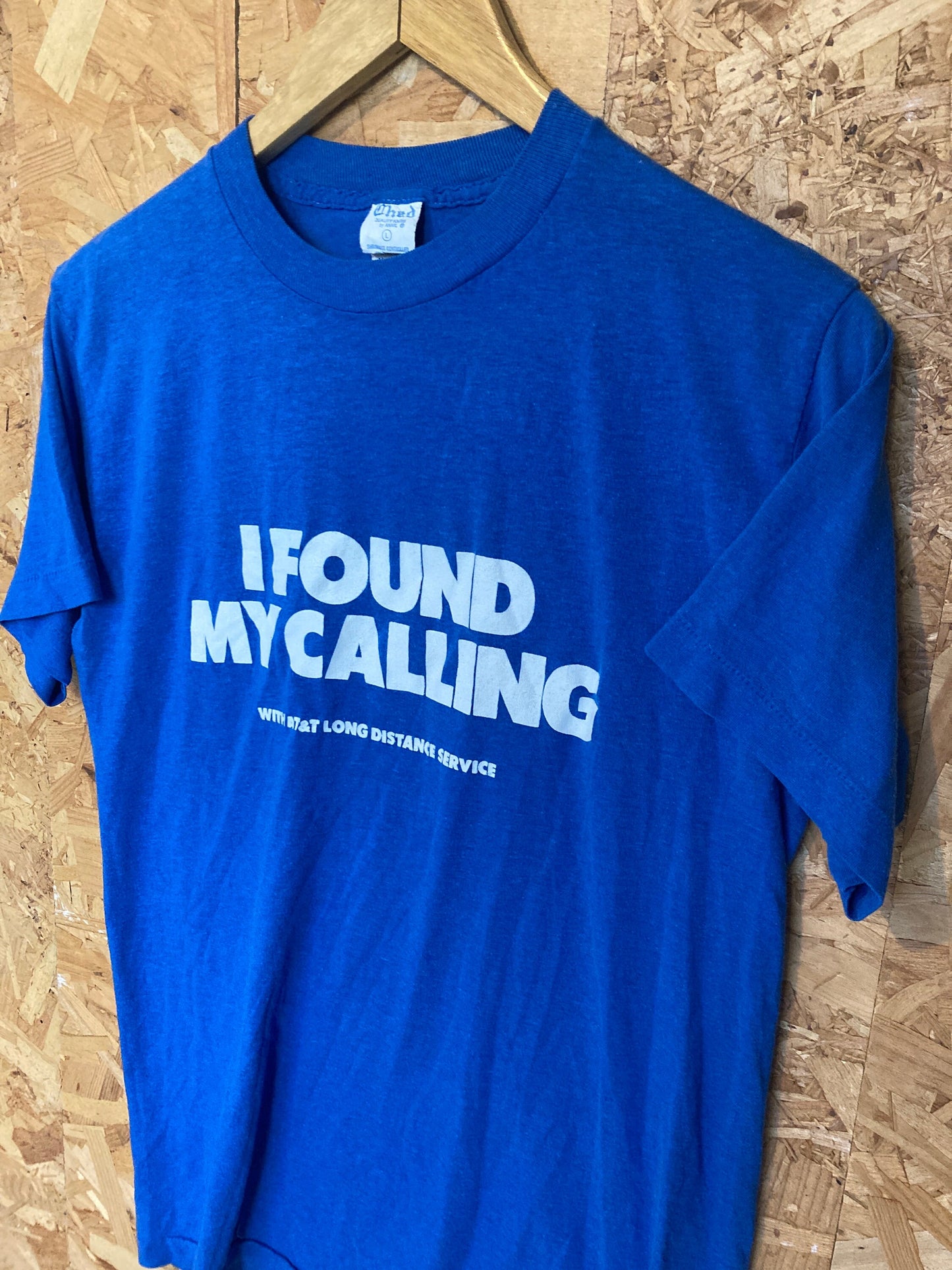 Vintage 80s quirky ‘I found my calling’ USA blue single stitch t-shirt size small