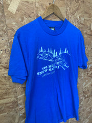 Vintage 90s blue 100 mile snow safari forest county souvenir t-shirt size large