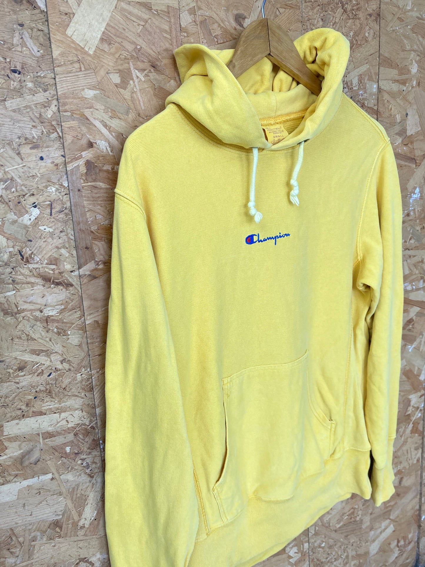 Vintage early 90s Champion USA heavy duty reverse weave yellow hoodie size small