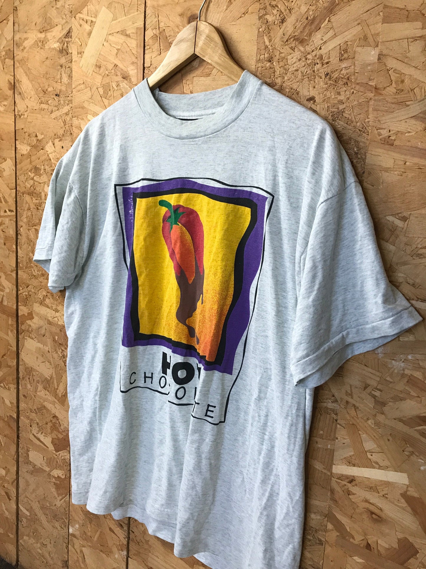 Vintage 90s Hot Chocolate festival & fair souvenir grey marl t-shirt size XL