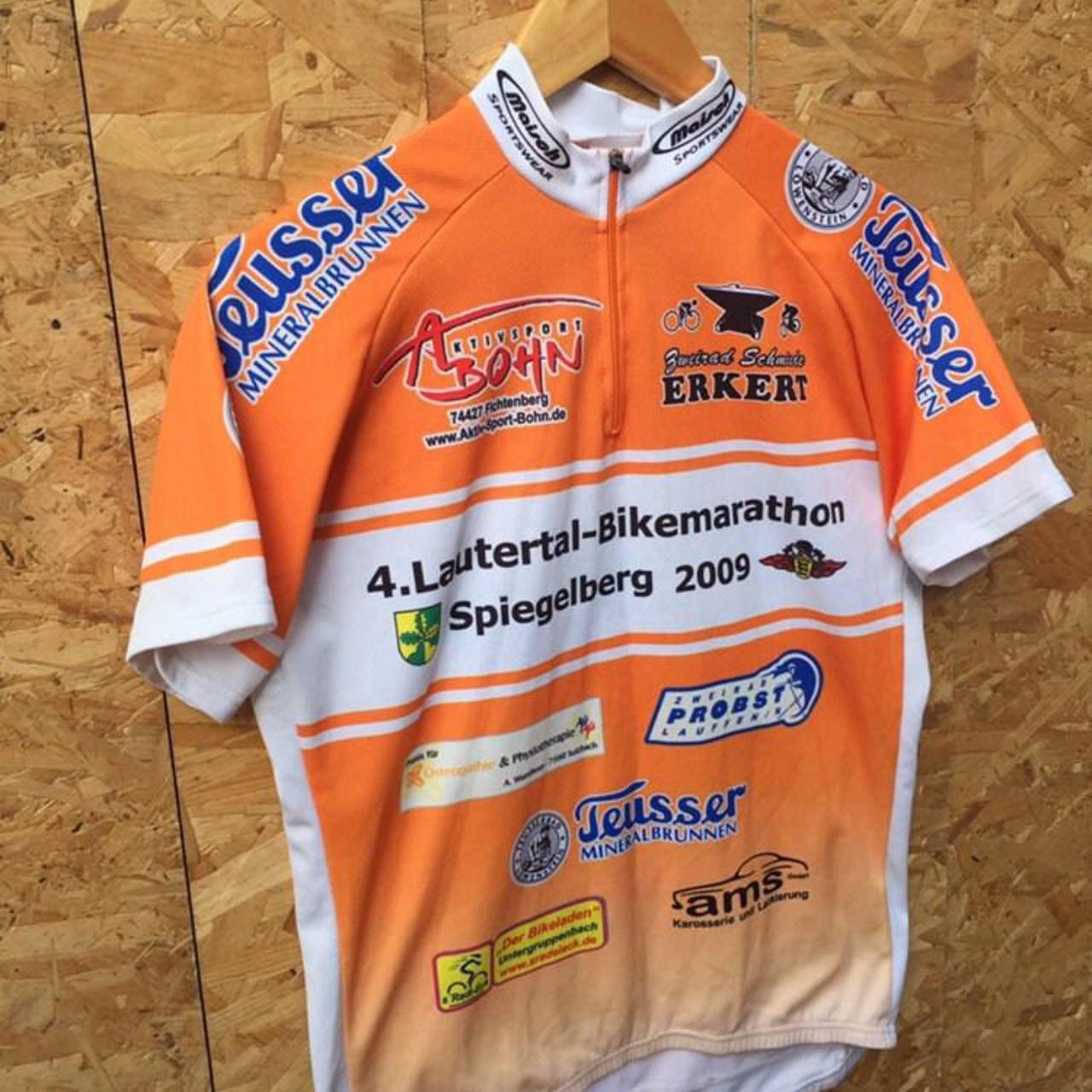 Vintage Lautertal Bikemarathon Germany souvenir Tour de France style cycle jersey orange white blue size medium