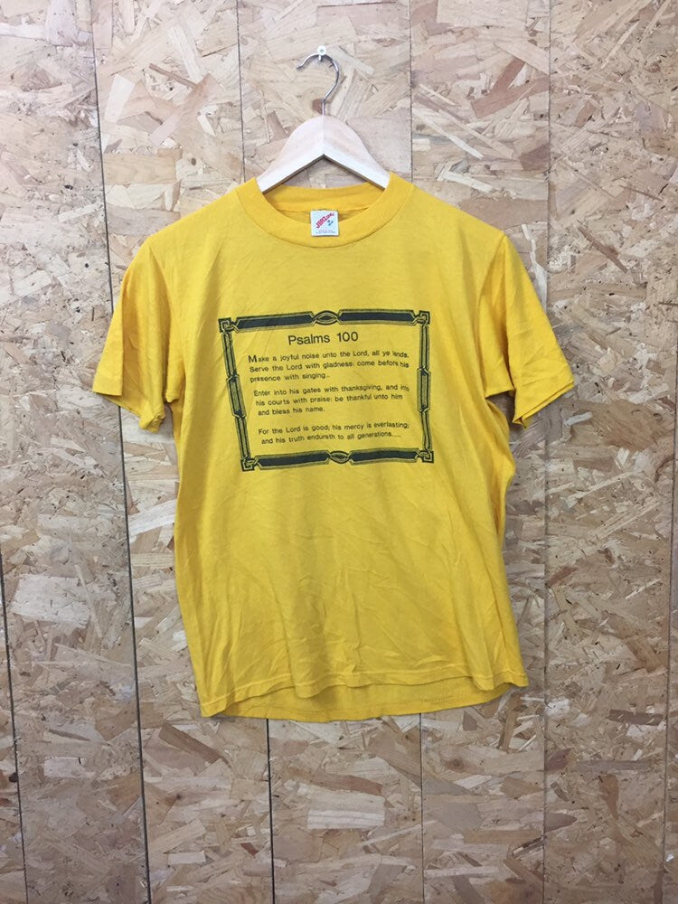 Vintage 80s USA religious quote quirky psalms 100 yellow t-shirt size medium