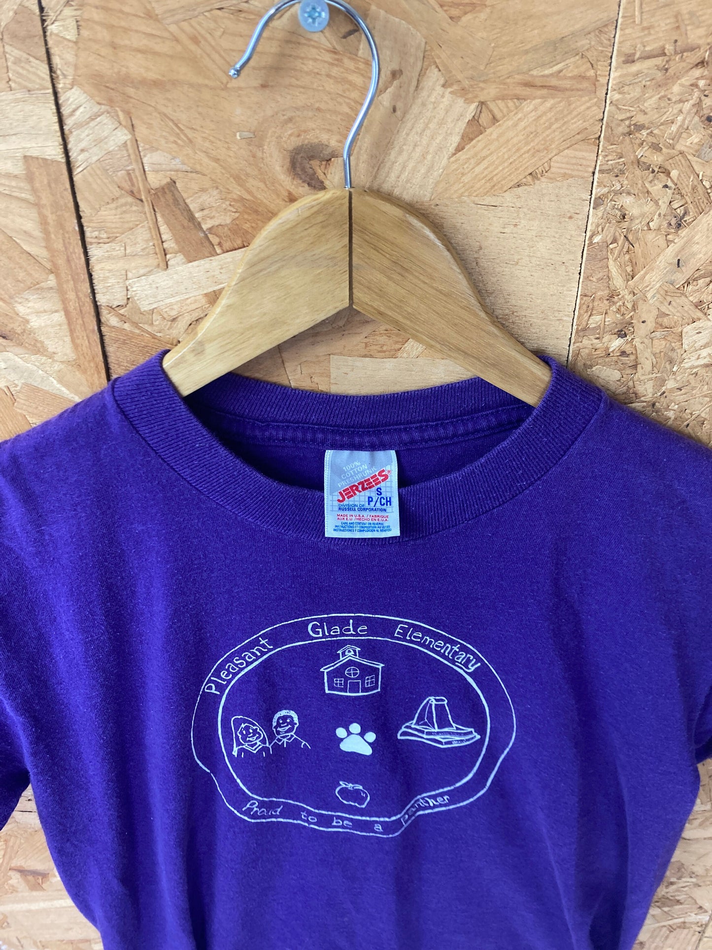 Vintage 90s Pleasant Glade Elementary School USA souvenir quirky purple t-shirt size small