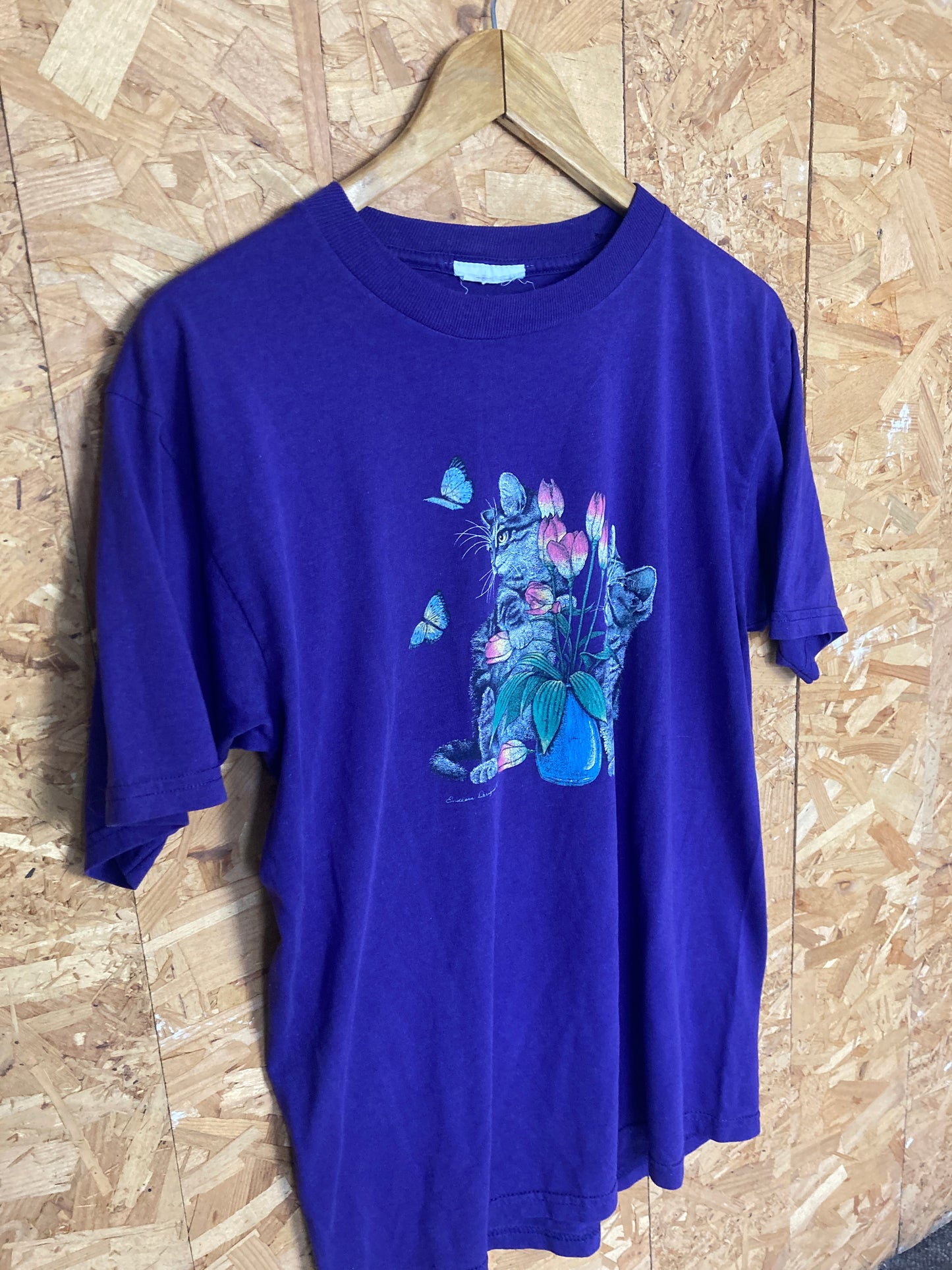 Vintage 90s purple kittens and butterflies USA Souvenir quirky t-shirt size  lar