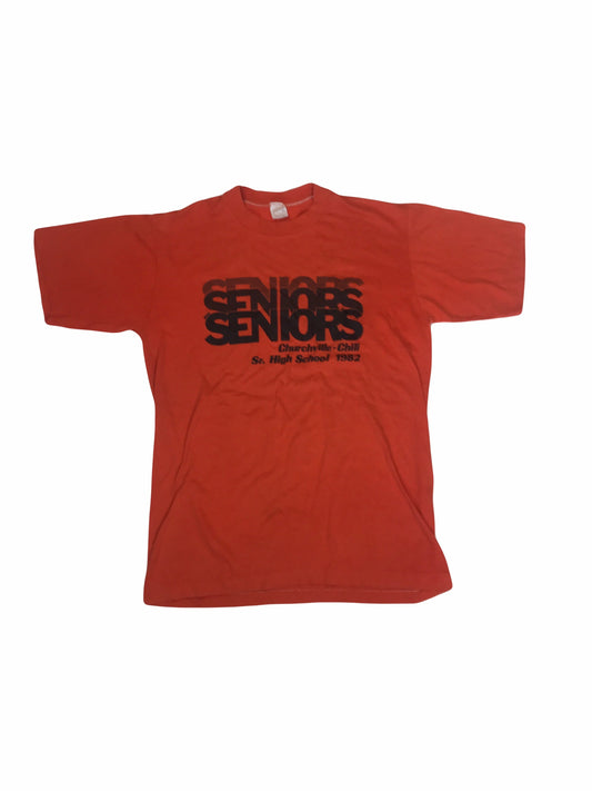 Vintage 80s Churchville chili seniors high school leavers USA souvenir orange t shirt size L