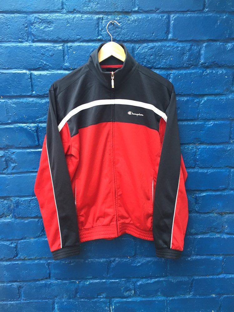 Vintage 90s Champion red black track suit zip top B-Boy size medium