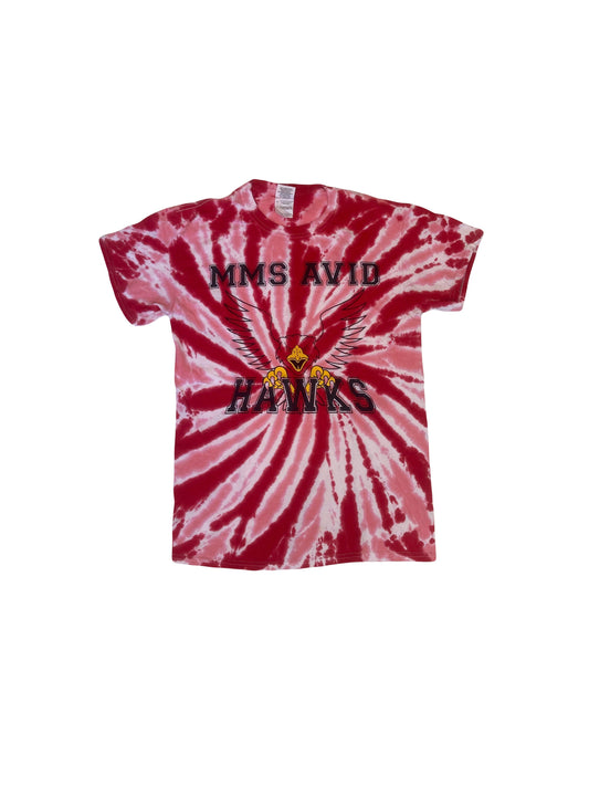 Vintage 90s red white pink tie dye MMS Avid Hawks USA college sports souvenir festival t-shirt size small