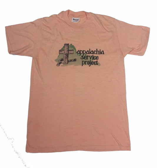 Vintage 80s USA souvenir pink salmon Appalachia Service Project t shirt size large